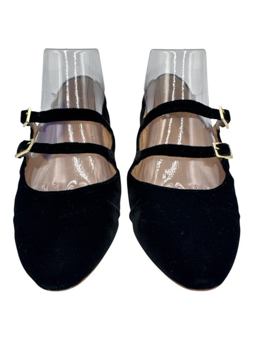 Ann Mashburn Shoe Size 37 Black Velvet Leather Double Strap Mary Jane Flats Black / 37