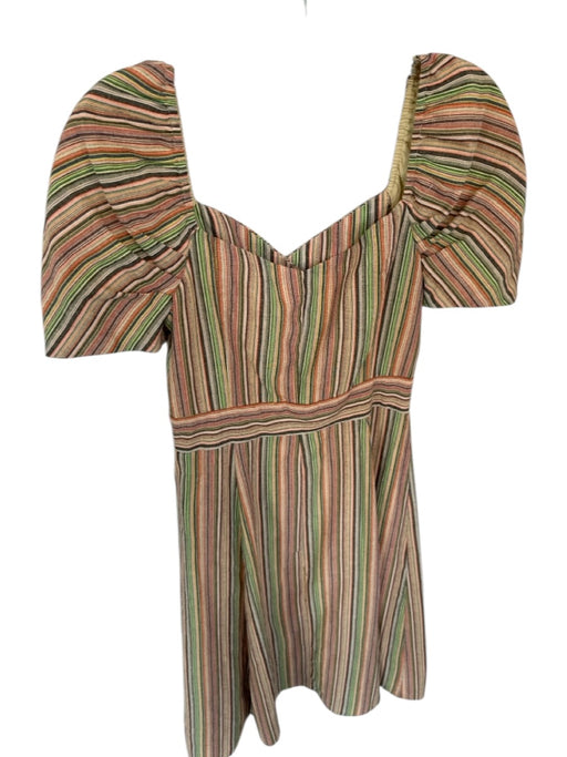 Sugar + Lips Size S Orange & Green Cotton Short Balloon Sleeve Lines Midi Dress Orange & Green / S