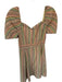 Sugar + Lips Size S Orange & Green Cotton Short Balloon Sleeve Lines Midi Dress Orange & Green / S