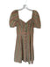 Sugar + Lips Size S Orange & Green Cotton Short Balloon Sleeve Lines Midi Dress Orange & Green / S