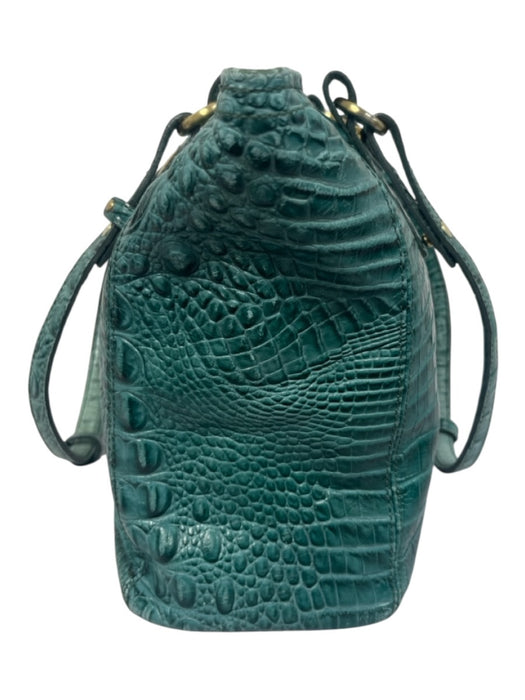 Brahmin Teal Green Leather Top Handle Croc Embossed Zip Close Feet Bag Teal Green / Medium
