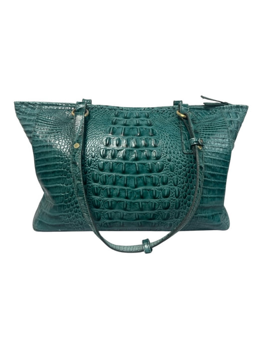 Brahmin Teal Green Leather Top Handle Croc Embossed Zip Close Feet Bag Teal Green / Medium