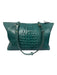 Brahmin Teal Green Leather Top Handle Croc Embossed Zip Close Feet Bag Teal Green / Medium