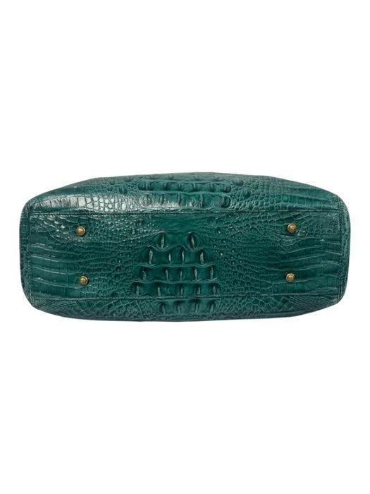 Brahmin Teal Green Leather Top Handle Croc Embossed Zip Close Feet Bag Teal Green / Medium