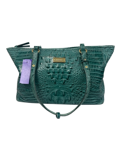 Brahmin Teal Green Leather Top Handle Croc Embossed Zip Close Feet Bag Teal Green / Medium