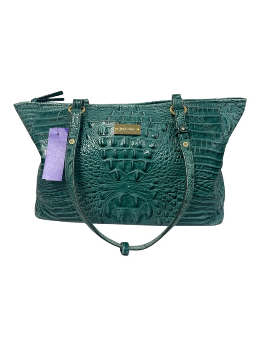Brahmin Teal Green Leather Top Handle Croc Embossed Zip Close Feet Bag Teal Green / Medium