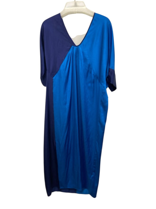 Diane Von Furstenberg Size Small Navy & Blue Viscose Short Sleeve Pleated Dress Navy & Blue / Small