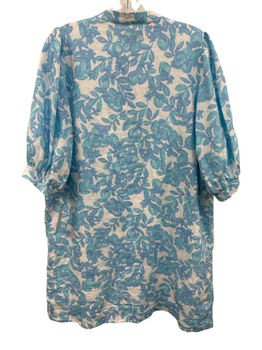 Lilly Pulitzer Size 12 Aqua, Blue, White Linen Half Sleeve Floral Dress Aqua, Blue, White / 12