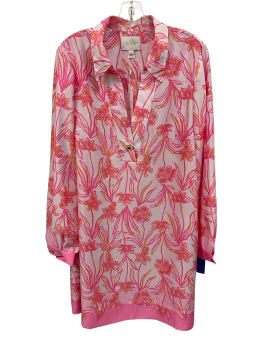 Lilly Pulitzer Size 12 Pink, Orange, White Polyester Long Sleeve Floral Dress Pink, Orange, White / 12