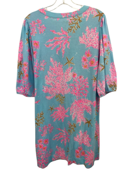 Lilly Pulitzer Size Large Blue, Pink, Brown Cotton Long Sleeve Coral Dress Blue, Pink, Brown / Large