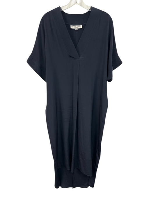 Inclan Studio Size Medium Navy Blue Silk Short Sleeve seam detail Dress Navy Blue / Medium
