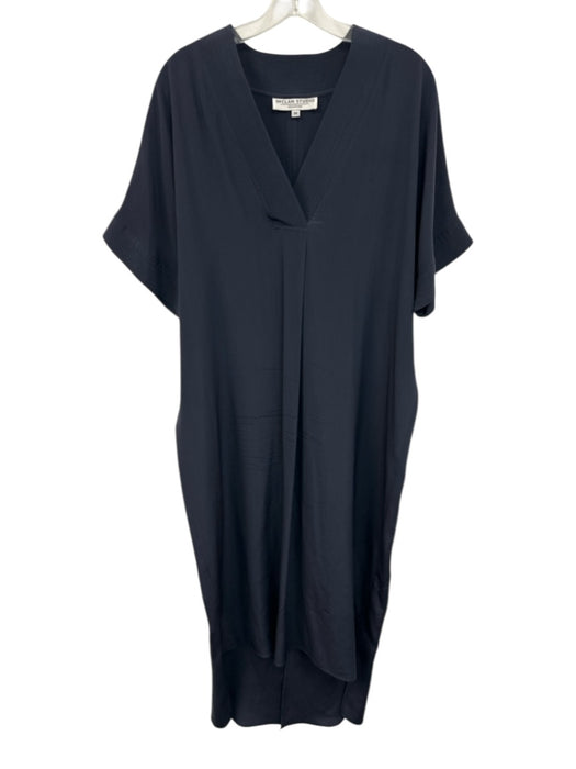 Inclan Studio Size Medium Navy Blue Silk Short Sleeve seam detail Dress Navy Blue / Medium