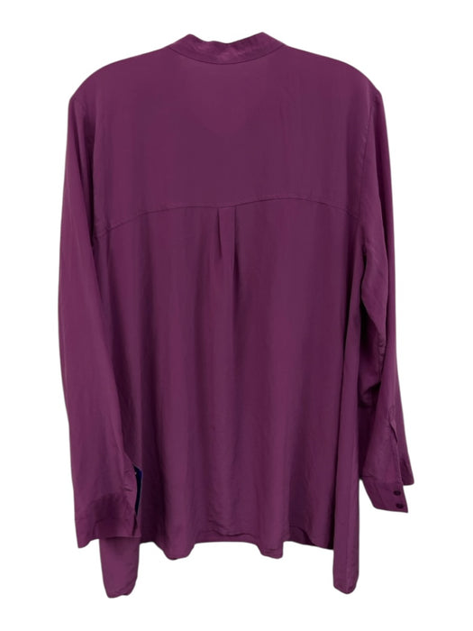 Eileen Fisher Size Est L Purple Silk Long Sleeve Quarter Button Patch Pocket Top Purple / Est L