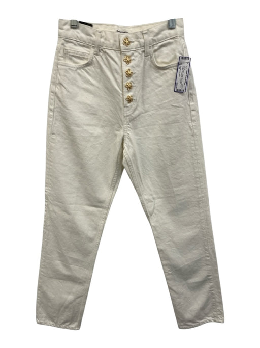 Reformation Jeans Size 25 White Cotton Denim High Rise Flower Buttons Jeans White / 25
