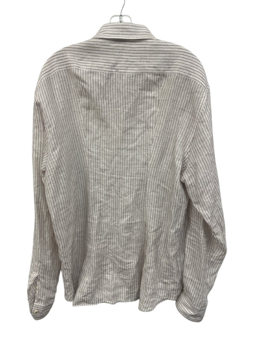 Culturata Size XXL White & Purple Linen Striped Button Down Long Sleeve Shirt White & Purple / XXL