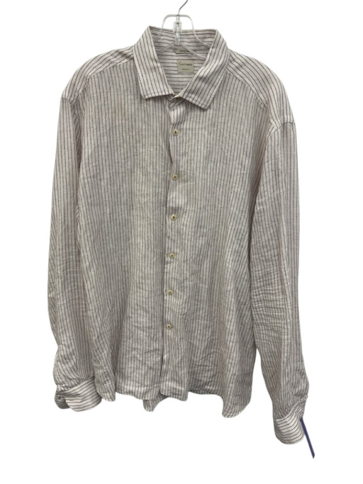 Culturata Size XXL White & Purple Linen Striped Button Down Long Sleeve Shirt White & Purple / XXL