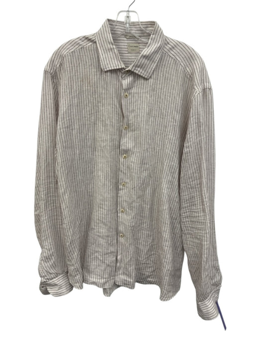 Culturata Size XXL White & Purple Linen Striped Button Down Long Sleeve Shirt White & Purple / XXL