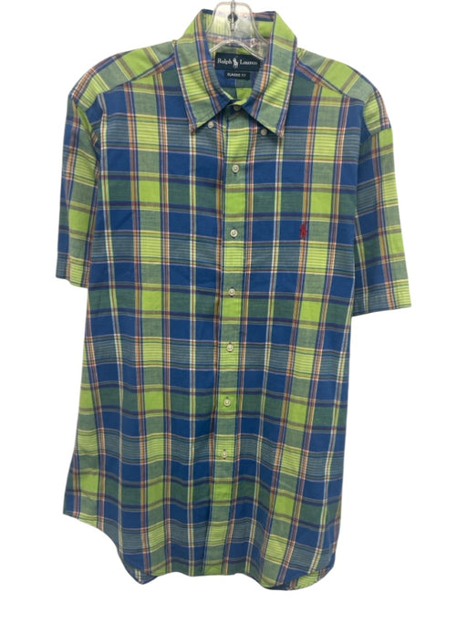 Ralph Lauren Size M Green & Blue Cotton Plaid Button Up Men's Short Sleeve Green & Blue / M