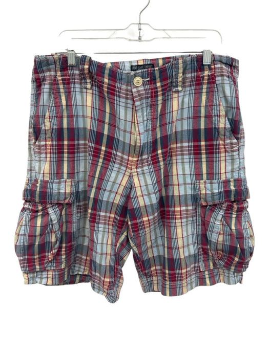 Polo Jeans Size 38 Blue & Red Cotton Plaid Khaki Cargo Men's Shorts Blue & Red / 38