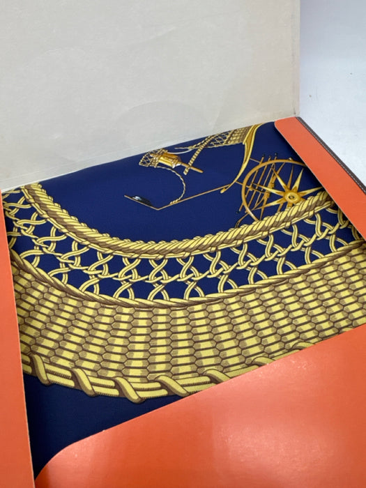 Hermes Blue & Yellow Silk Equestrian scarf