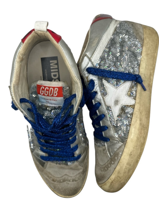 Golden Goose Shoe Size 37 Silver & Blue Leather Sequins Mid Rise Sneakers Silver & Blue / 37