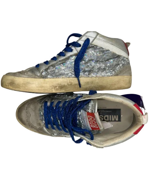 Golden Goose Shoe Size 37 Silver & Blue Leather Sequins Mid Rise Sneakers Silver & Blue / 37