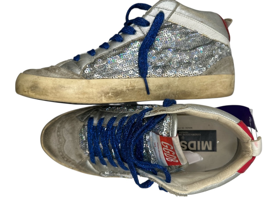 Golden Goose Shoe Size 37 Silver & Blue Leather Sequins Mid Rise Sneakers Silver & Blue / 37