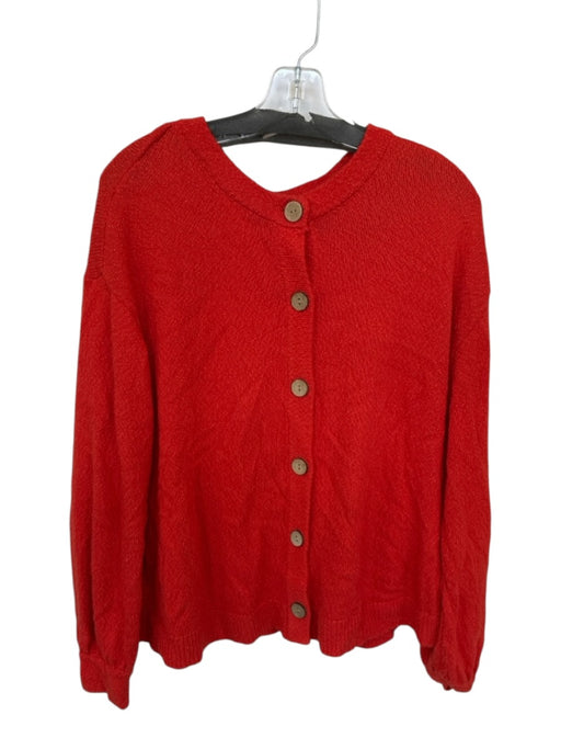 FP Beach Size S Orange Long Balloon Sleeve Knit Button Down Cardigan Sweater Orange / S