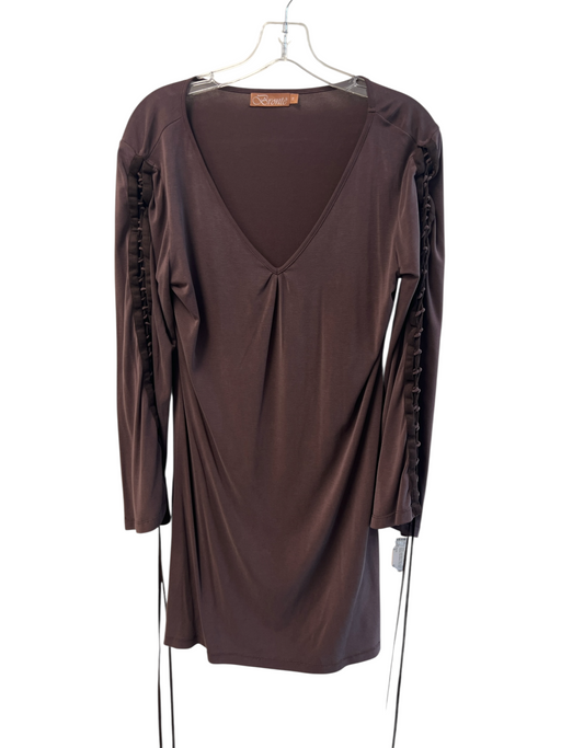Bronte Size S Brown Cotton Blend V Neck Lace Up Sleeves Flare Sleeves Dress Brown / S