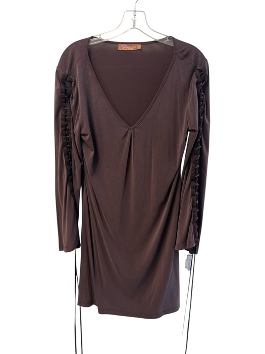 Bronte Size S Brown Cotton Blend V Neck Lace Up Sleeves Flare Sleeves Dress Brown / S