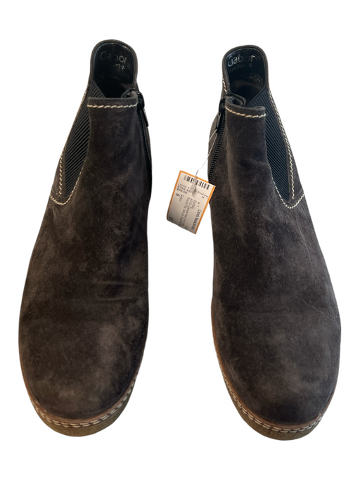 Gabor Shoe Size 6 Brown Suede Round Toe Side Zip Elastic Side Panels Booties Brown / 6