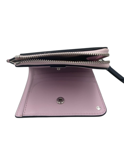 Kate Spade Pale Pink & Black Leather Flower Compact Bifold Wallets Pale Pink & Black