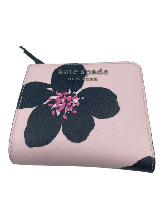 Kate Spade Pale Pink & Black Leather Flower Compact Bifold Wallets Pale Pink & Black