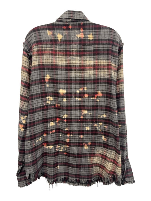 R13 Size L Gray & Red Cotton Plaid Flannel Bleach Splatter Long Sleeve Shirt Gray & Red / L