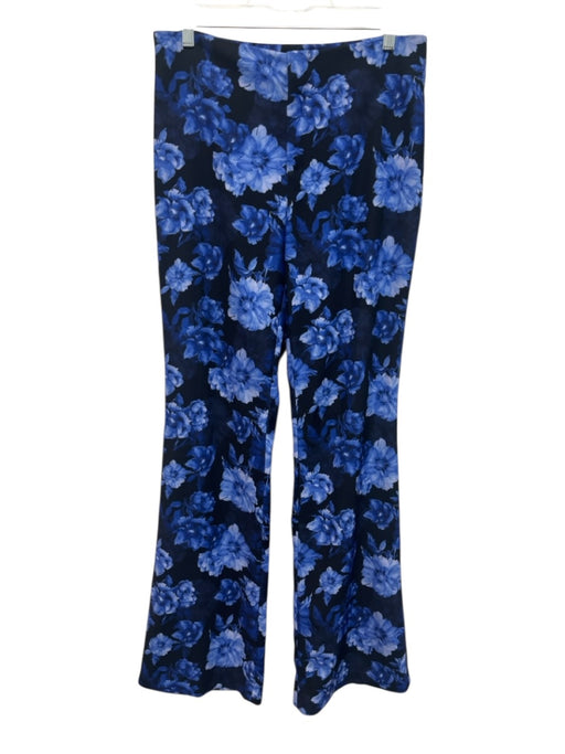 Alice + Olivia Size 8 Black & Blue Polyester Blend Floral Trouser Flare Pants Black & Blue / 8