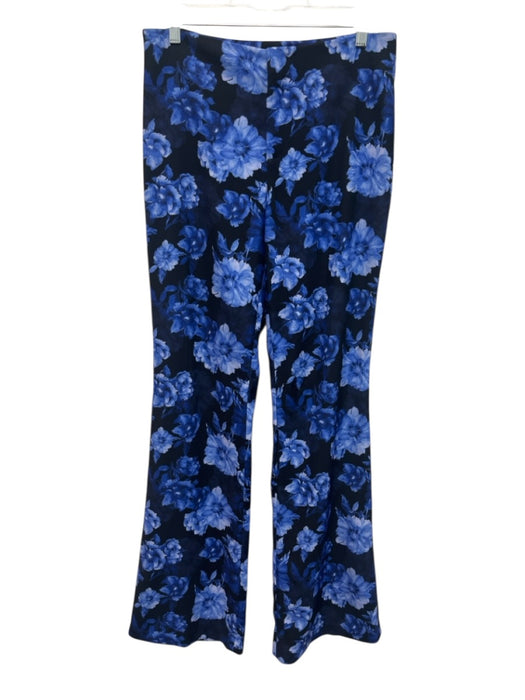 Alice + Olivia Size 8 Black & Blue Polyester Blend Floral Trouser Flare Pants Black & Blue / 8
