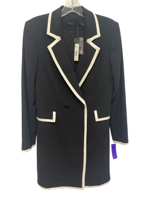 Alice + Olivia Size 10 Black & White Polyester Contrast Trim Long Sleeve Dress Black & White / 10