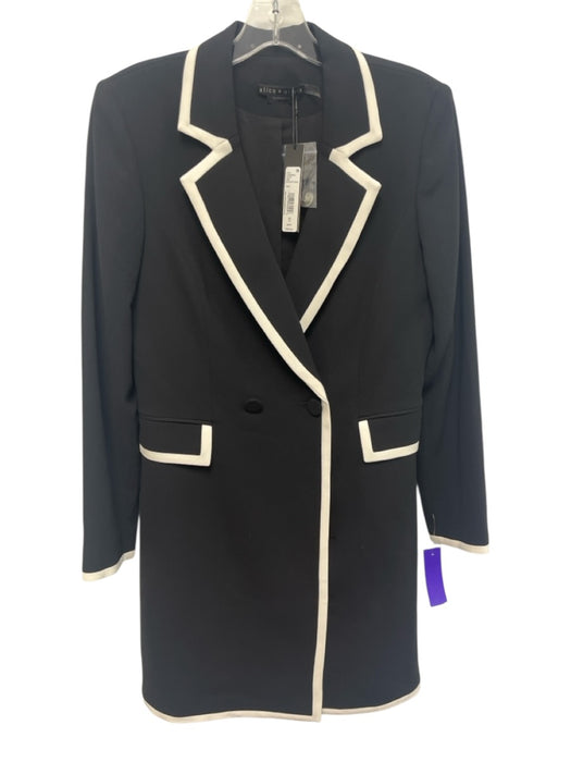 Alice + Olivia Size 10 Black & White Polyester Contrast Trim Long Sleeve Dress Black & White / 10