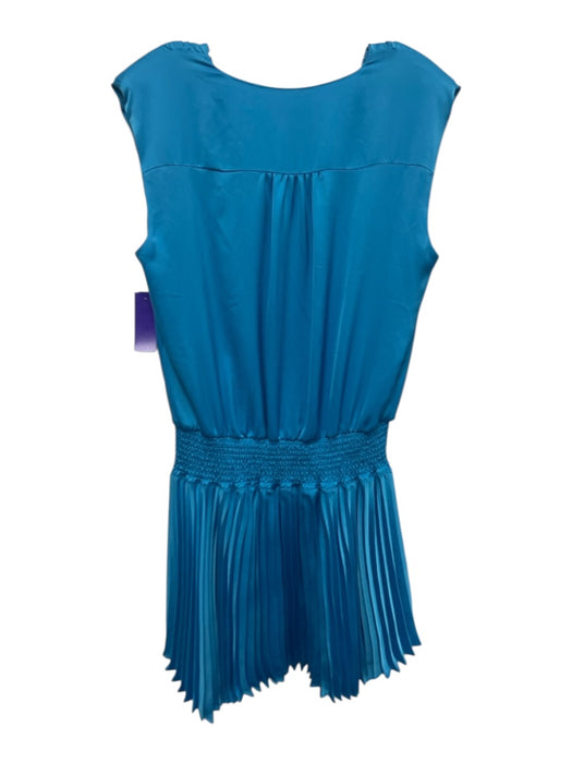 Ramy Brook Size M Blue Polyester Satin Shoulder Pads Elastic Waist Dress Blue / M