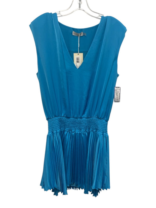 Ramy Brook Size M Blue Polyester Satin Shoulder Pads Elastic Waist Dress Blue / M