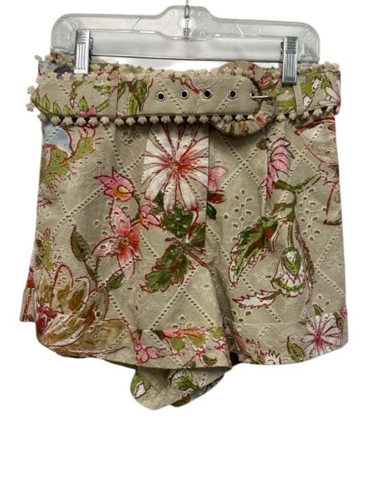 Hemant & Nandita Size XXS Beige, Green & Multi Cotton Embroidered Floral Shorts Beige, Green & Multi / XXS