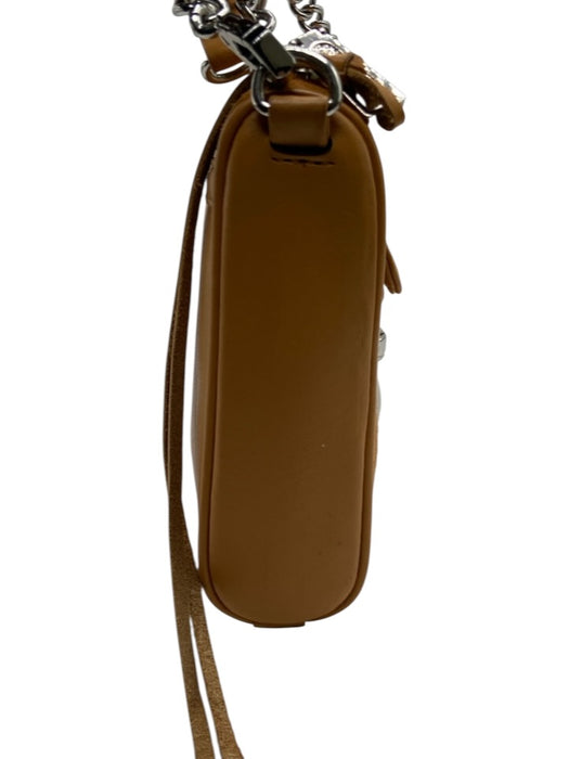 Rebecca Minkoff Tan Leather Suede Front Sliver metal Crossbody front hook Purse Tan / Small