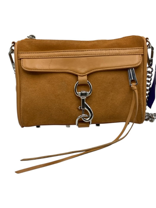 Rebecca Minkoff Tan Leather Suede Front Sliver metal Crossbody front hook Purse Tan / Small