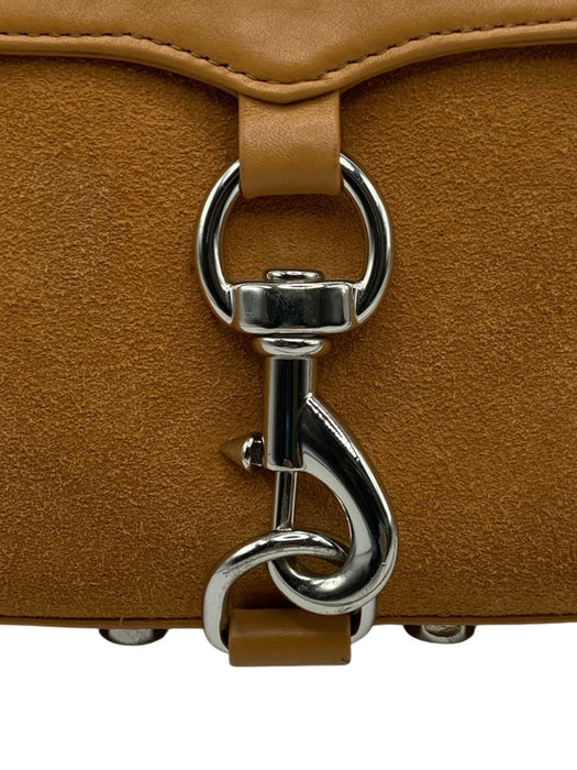 Rebecca Minkoff Tan Leather Suede Front Sliver metal Crossbody front hook Purse Tan / Small
