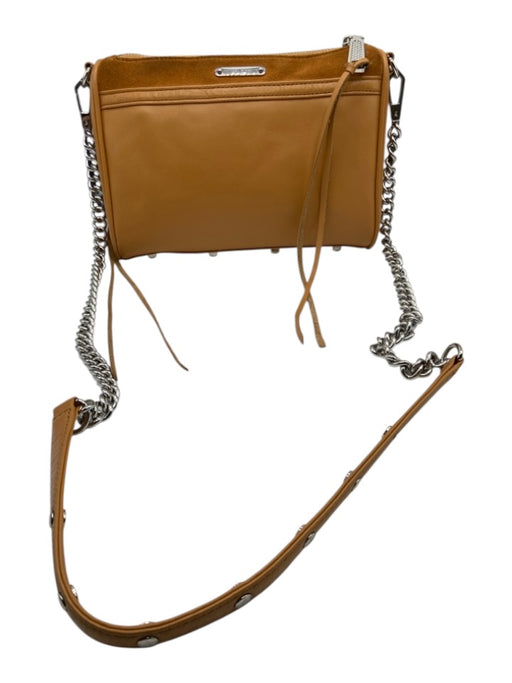 Rebecca Minkoff Tan Leather Suede Front Sliver metal Crossbody front hook Purse Tan / Small