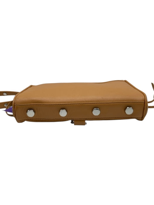 Rebecca Minkoff Tan Leather Suede Front Sliver metal Crossbody front hook Purse Tan / Small