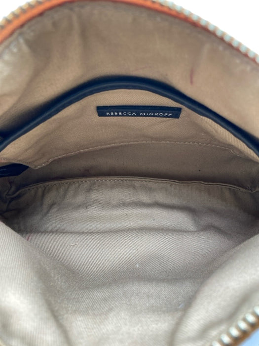 Rebecca Minkoff Tan Leather Suede Front Sliver metal Crossbody front hook Purse Tan / Small