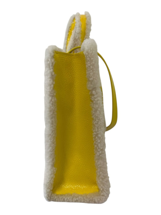 Ugg Yellow & White Leather Sheepskin Logo Snap Closure Tote Bag Yellow & White / M