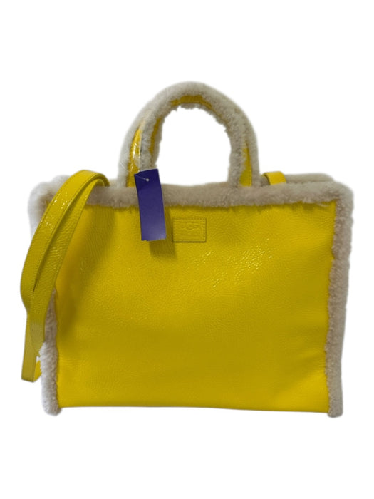 Ugg Yellow & White Leather Sheepskin Logo Snap Closure Tote Bag Yellow & White / M
