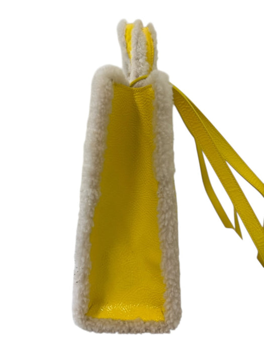 Ugg Yellow & White Leather Sheepskin Logo Snap Closure Tote Bag Yellow & White / M